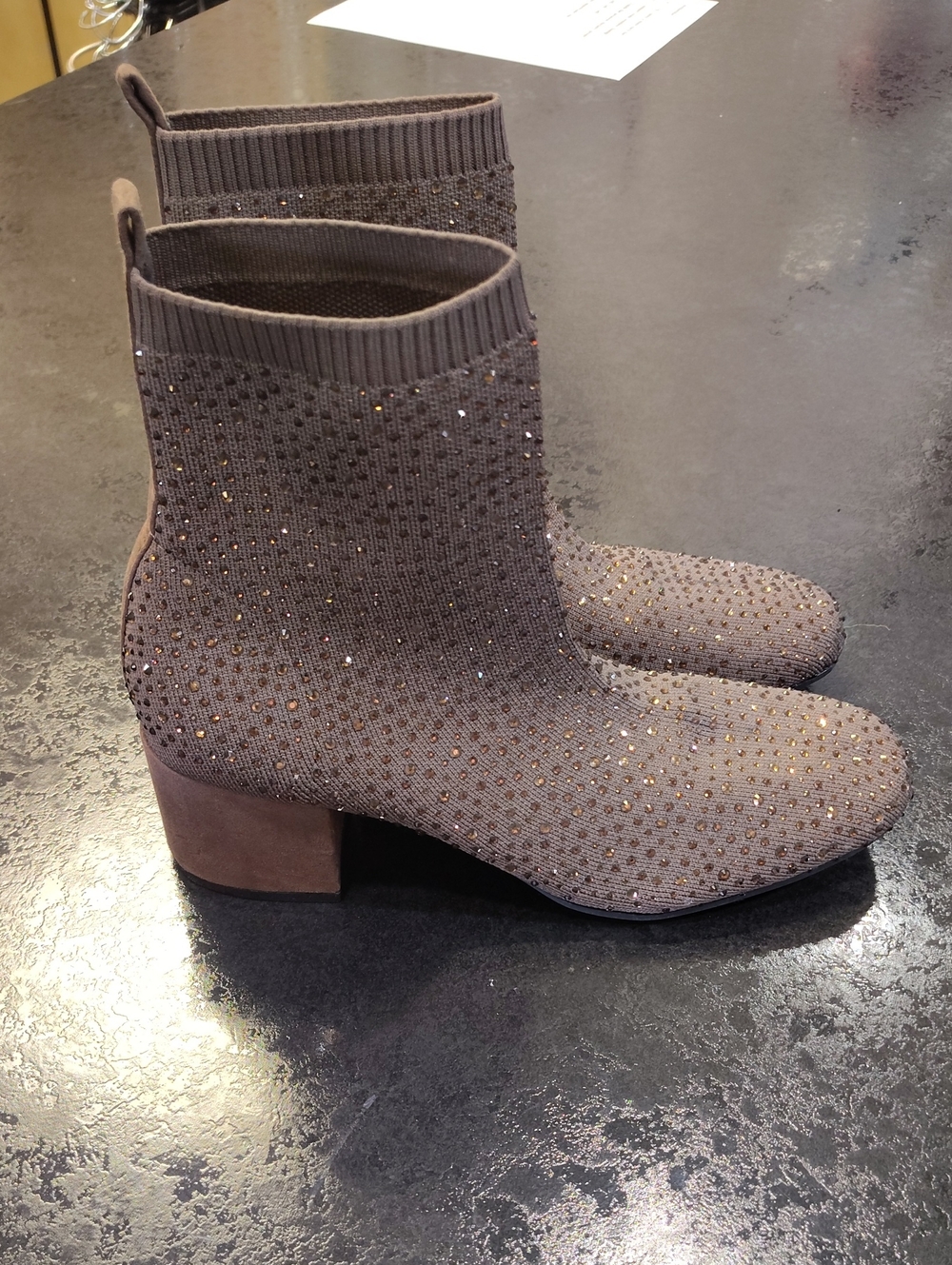 Kenneth Cole Taupe Knit Embellished Ankle Boots